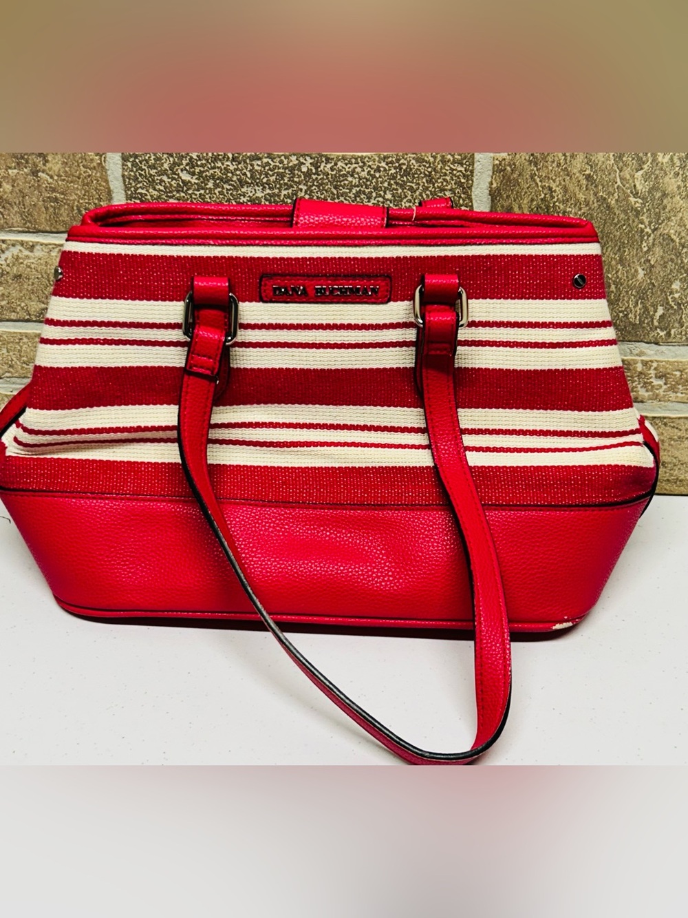 Dana Buchman Myla Tote Bag Pink Stripe Canvas bag